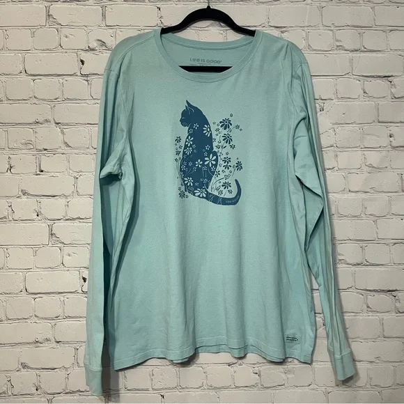 Life Is Good Woman’s Long Sleeve Cat Crusher Tees Bundle Blue - White Size XXL - Picture 2 of 14